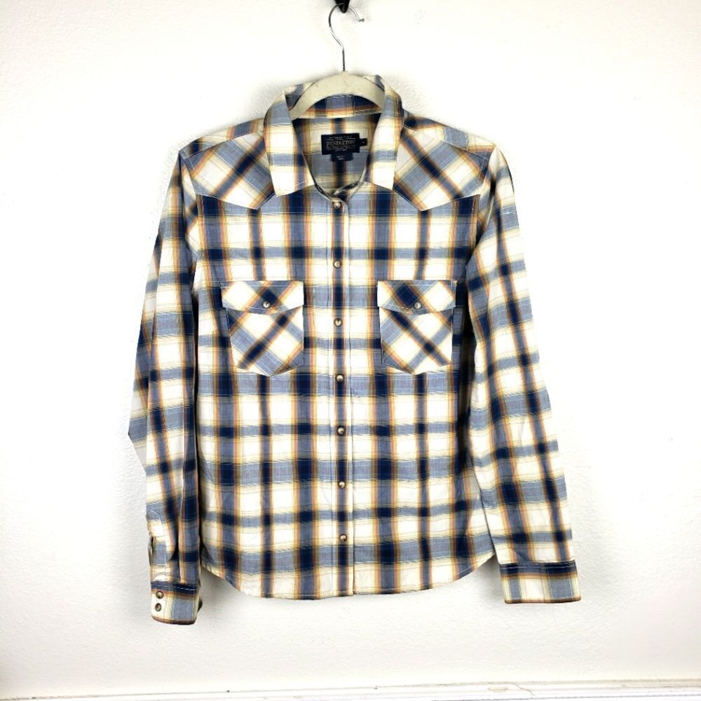 Women's Pendleton Cotton Blend Western Peral Snap Button Up Shirt Size Medium